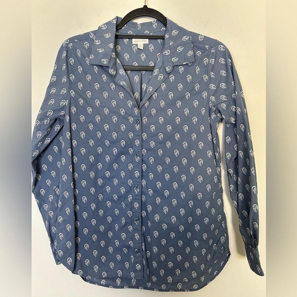 Garnet Hill Blue Patterned Button‎ Shirt Size 4 100% Pima Cotton